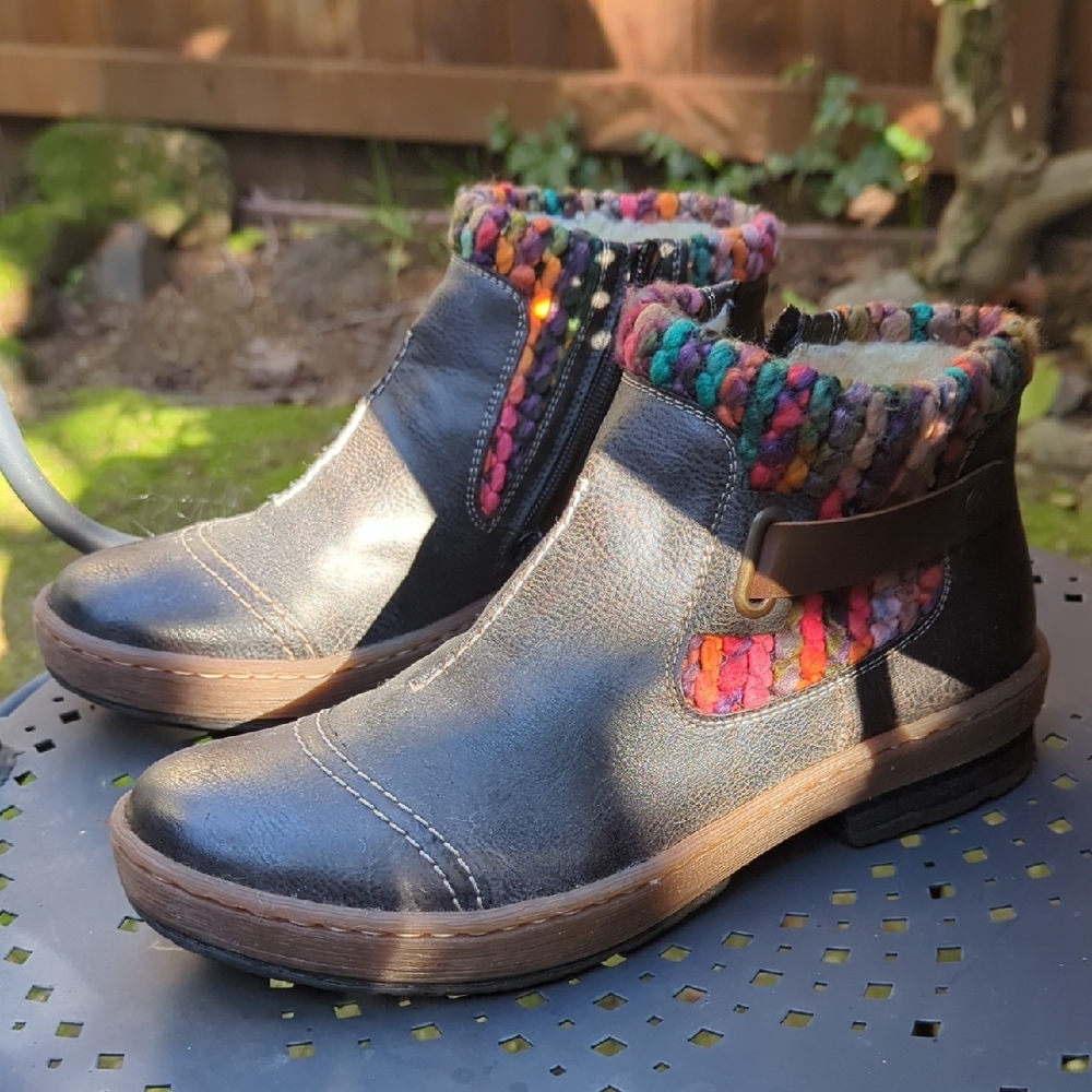 Rieker Multicolor Knit Trim Boots Size 8.5